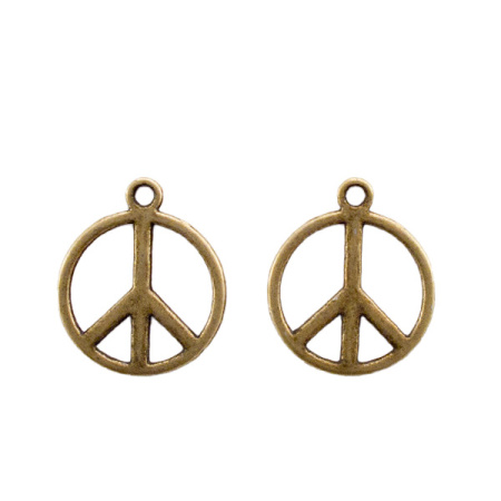 Подвеска, 21х17мм, пацифистский знак, базовый материал - цинковый сплав, бронзовый, 1 шт.