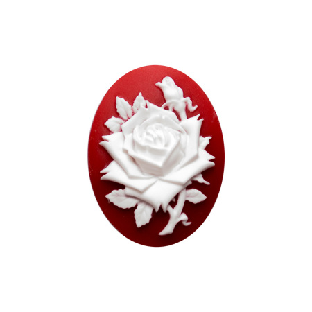 Камея акриловая, 40х30мм, роза, белая на красном, 1 шт., УЦЕНКА