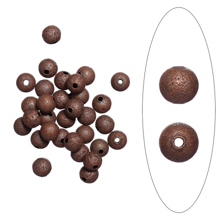 <p>
Латунная бусина с медным покрытием с чернением, выполнена в стиле "соляной техники". Оттенок может отличаться от фотографии. Диаметр отверстия около 1 мм. Цена за упаковку 5 грамм (около 26 бусин, фасуются без проверки на дефекты).
</p>