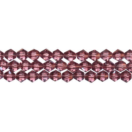 Бусины стеклянные, 6мм, граненые, биконусы, светло-аметистовые с перламутровым покрытием, 50 шт., низка