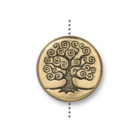 Бусина металлическая, 15х3мм, TierraCast, Дерево жизни, базовый материал - оловянный сплав, позолоченное с чернением, 1 шт.
