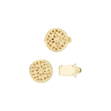 Застежка, 11х9мм, ажурный круг, базовый материал - латунь, позолоченный, 2 шт.