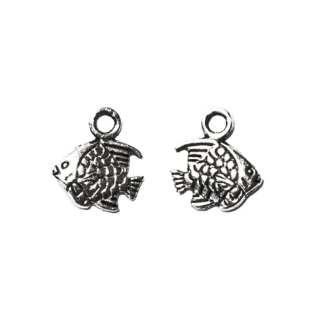 Подвеска, 10.5х10мм, маленькая рыбка, базовый материал - цинковый сплав, стиль тибетское серебро, 1 шт.