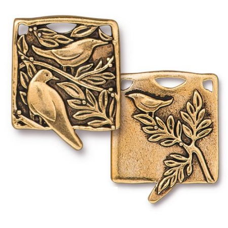 Подвеска, 28.7х23.5мм, TierraCast, Птицы на дереве, базовый материал - оловянный сплав, позолоченная с чернением, 1 шт.