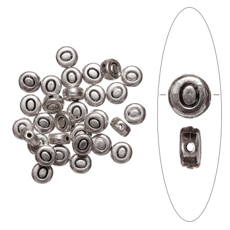 Бусина металлическая, 7х4мм, буква O, базовый материал - цинковый сплав, серебристая с чернением, 10 шт.