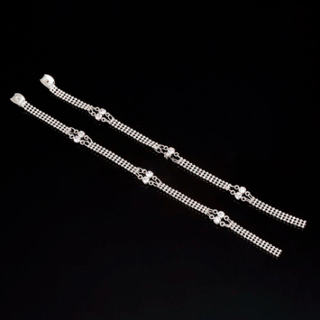 Застежка для моносерьги, 138х5мм, Корея, Полоска с фианитами, базовый материал - латунь, родий, 1 шт.