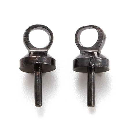 <p>Вклеивающийся штифт (держатель) чёрного цвета. Общая длина около 7 мм, внешний диаметр шляпки 3 мм, внешний диаметр петельки 2.5 мм, длина вклеиваемой части 2-3 мм, диаметр вклеиваемой части - около 0.7 мм. Отлично подходит для полупросверленных бусин, изделий из полимерной глины, керамики, дерева. Оттенок может отличаться от фотографии и в разных поставках. Цена за упаковку 2 грамма (около 30 штук, фасуются без проверки на дефекты).</p>