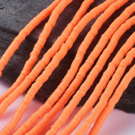 Бусины из гибкой полимерной глины, 4х1мм, диски (чипсы), оранжевого цвета, 350-400 шт., низка