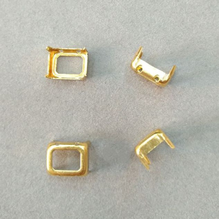 Оправа с цапами, 10х8мм, пришивная, форма прямоугольник, базовый материал - латунь, золотистого цвета, 50 шт.