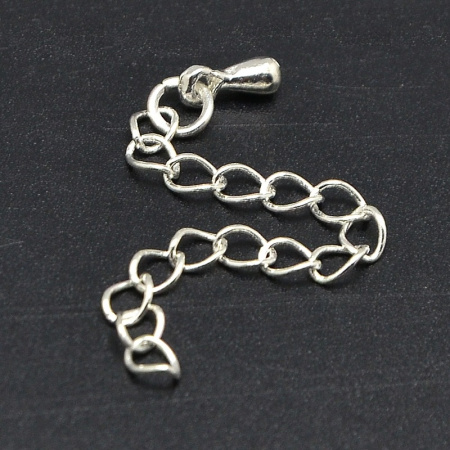 Цепочка-удлинитель с декоративной подвеской-капелькой, 4.5х3.5мм, витая, базовый материал - латунь, серебристого цвета, 3.5-4 см, 10 шт.