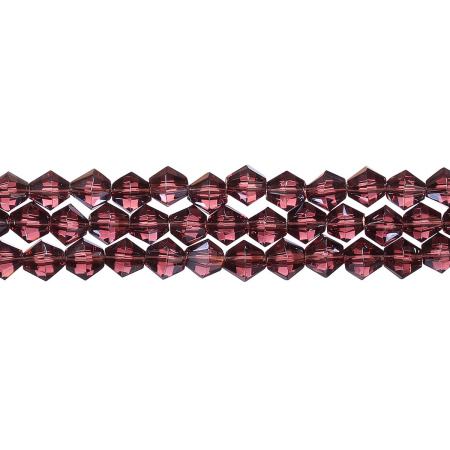 Бусины стеклянные, 6мм, граненые, биконусы, аметистовые с перламутровым покрытием, 50 шт., низка