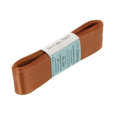 Лента атласная, Gaммa, 25мм, коричневая №037, моток, 5 метров Лента атласная, Gaммa, 25мм, коричневая №037, моток, 5 метров