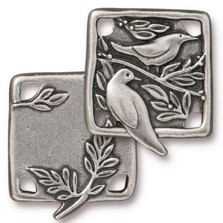 Коннектор, 21.2х18.5мм, TierraCast, Птицы на дереве, базовый материал - оловянный сплав, под античное серебро, 1 шт.