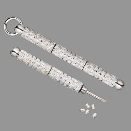 Набор для работы с закручивающимися кримпами, плоская отвертка с запасными винтиками (5 шт.) в закручивающемся футляре, посеребренный