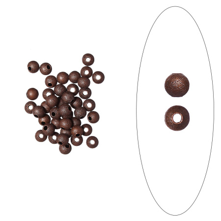 <p>
Латунная бусина с медным покрытием с чернением, выполнена в стиле "соляной техники". Оттенок может отличаться от фотографии и в разных поставках. Диаметр отверстия около 1 мм. Цена за упаковку 2 грамма (около 18 бусин, фасуются без проверки на дефекты).
</p>