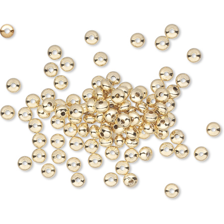 Бусина металлическая, 3х2мм, рондель, базовый материал - латунь, позолоченная, 20 шт.