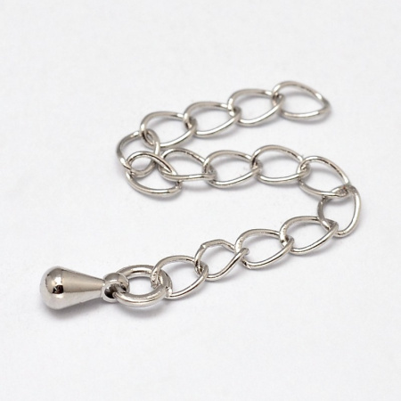 Цепочка-удлинитель с декоративной подвеской-капелькой, 4х3мм, витая, базовый материал - латунь, стального цвета, 5-6 см, 10 шт.