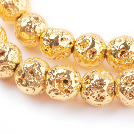 Бусины каменные, вулканическая лава, металлизированная, под золото, 8-9мм, 45 шт., низка