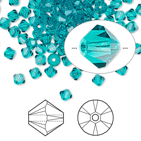 Бусина Swarovski, 4мм, Биконус (#5328), голубой циркон (цвет 229), 10 шт.
