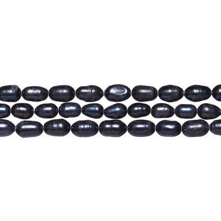 Бусина из жемчуга, 5х4-10х6мм, рис, черный ирис, 40-60 шт., низка