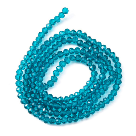 <p>Бюджетные миниатюрные стеклянные граненые бусины - рондели (абакусы) зеленовато-голубого цвета. Бусины могут немного отличаться по форме и размеру. Оттенок может отличаться от фотографии и в разных поставках. Цена за низку около 155-185 бусин.</p>