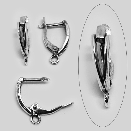 Швензы закрытые, 18х4.8мм, с английским замком, Модерн, базовый материал - латунь, посеребренные с чернением, пара