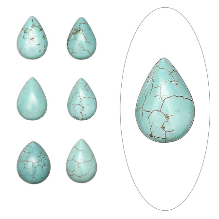 Кабошон каменный, 14х10мм, в форме капли, бирюза (имитация), 2 шт.