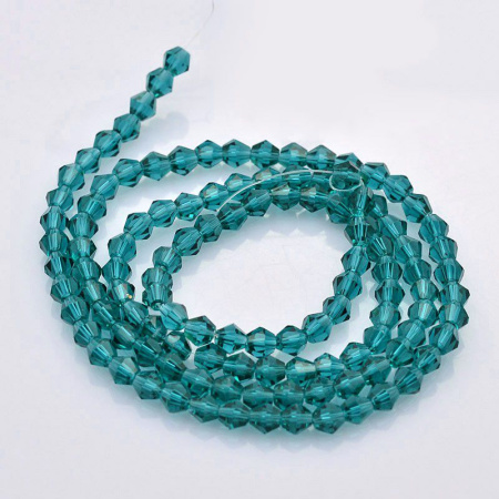 Бусины стеклянные, 4-5мм, граненые, биконусы, цвета морской волны, 95 шт., низка
