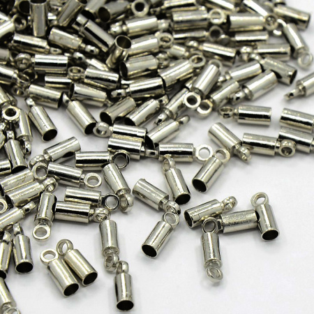 Концевики, 8х2.8мм (внутренний размер 2мм), клеевые, гладкие цилиндры с петелькой, базовый материал - латунь, стального цвета, пара