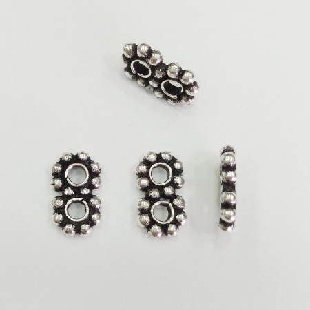 Разделитель, 11х6.5х2мм, Индия, цветочки, на 2 отверстия, базовый материал - латунь, посеребренные с чернением, 1 шт.