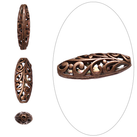 Бусина металлическая, 23х10х7мм, удлиненный овал, с резным узором, базовый материал - цинковый сплав, медный с чернением, 5 шт. Бусина металлическая, 23х10х7мм, удлиненный овал, с резным узором, базовый материал - цинковый сплав, медный с чернением, 5 шт.