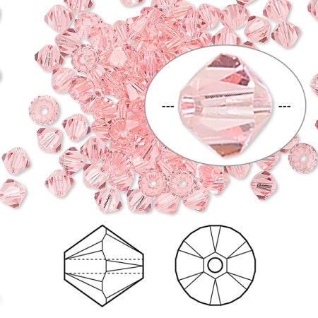 Бусина Swarovski, 4мм, Биконус (#5328), светлая роза (цвет 223), 10 шт.