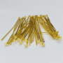 <p>Бюджетные пины со шляпкой золотистого цвета. Длина около 4.5 см, диаметр пина около 0,8 мм. Пины могут быть погнуты, шляпка может быть не по центру, неправильной формы, разного размера у разных пинов. На покрытии возможны пятнышки. Оттенок может отличаться от фотографии и в разных поставках. Цена за 10 грамм (около 44 шт., фасуются без проверки на дефекты).
</p>