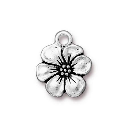 Подвеска, 17х15мм, TierraCast, цветок яблони, базовый материал - оловянный сплав, посеребренный с чернением, 1 шт.
