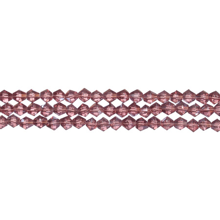 Бусины стеклянные, 4-5мм, граненые, биконусы, светло-аметистовые с перламутровым покрытием, 78 шт., низка