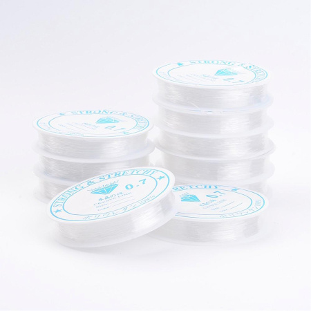 <p>Эластичная нить (резинка) для браслетов (спандекс) бело-прозрачного цвета из силикона. Цена указана за катушку (7 метров).</p>