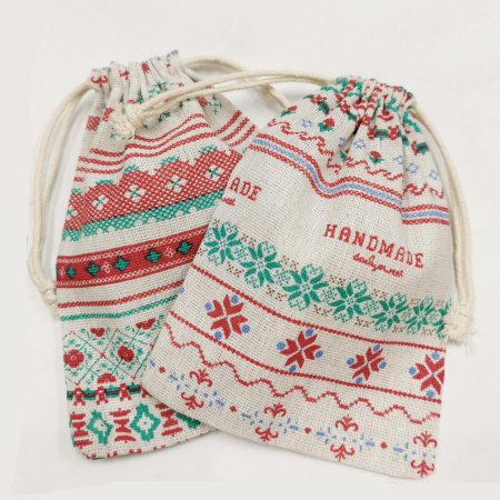 Мешочек хлопковый, 18х13см, Славянский узор, льняного цвета, 2 шт.