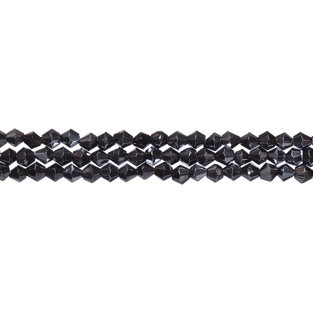 Бусины стеклянные, 4-5мм, граненые, биконусы, черные с перламутровым покрытием, 74 шт., низка, УЦЕНКА