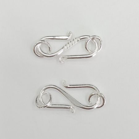 Застежка, 21х11.5мм, Индия, крючок с насечками, с соединительными колечками, базовый материал - латунь, посеребренный, 5 шт.