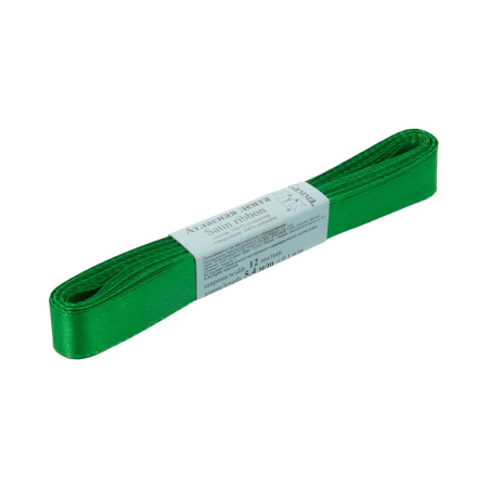 Лента атласная, Gaммa, 12мм, ярко-зеленая №090, моток, 5 метров Лента атласная, Gaммa, 12мм, ярко-зеленая №090, моток, 5 метров