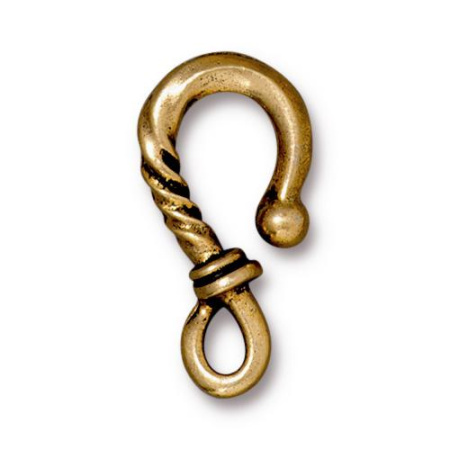 Застежка, 25х12мм, TierraCast, Витой крючок, базовый материал - оловянный сплав, позолоченный с чернением, 1 шт.