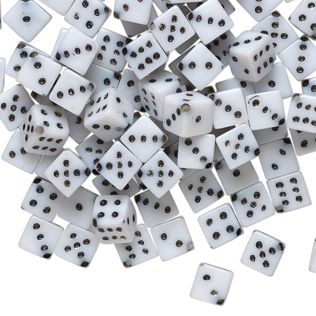 Бусина акриловая, 7мм (длина грани 5мм), кубик игральный, белый, 1 шт.