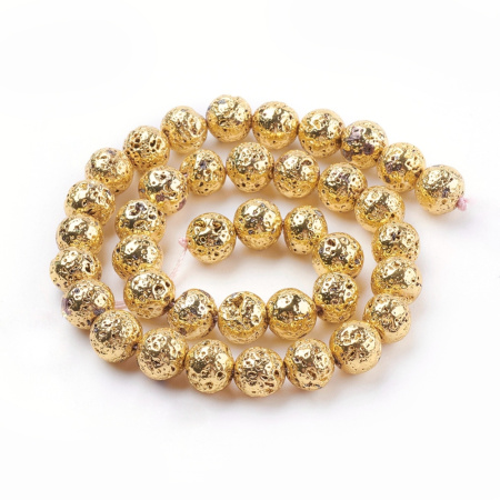 Бусины каменные, вулканическая лава, металлизированная, под золото, 10-11мм, 36 шт., низка