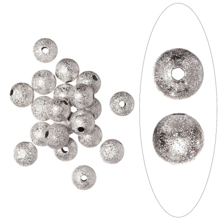 <p>
Латунная бусина с покрытием звездная пыль (stardust) стального (платинового) цвета. Также такие бусины называют "сахарный шарик" или "бусина с сахарным покрытием". Диаметр отверстия около 1,7 мм. Цена за 20 шт.
</p>