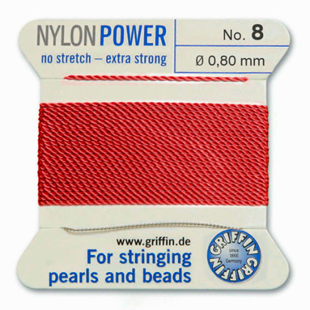 <p>
Толстая и прочная нить Nylon Power из высококачественного нейлона, очень крепкая, не растягивается. Произведена компанией Griffin (Германия). К нити прикреплена проволочная иголочка. Идеально подходит для использования с жемчугом и натуральными камнями. Толщина около 0,8 мм. Оттенок может отличаться от фотографии и в разных поставках. Намотка может состоять из нескольких частей. Цена за моток 2 метра.
</p>