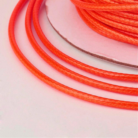 Шнур синтетический вощеный, полиэстеровый, около 2мм, неоново-оранжевый, 10 метров