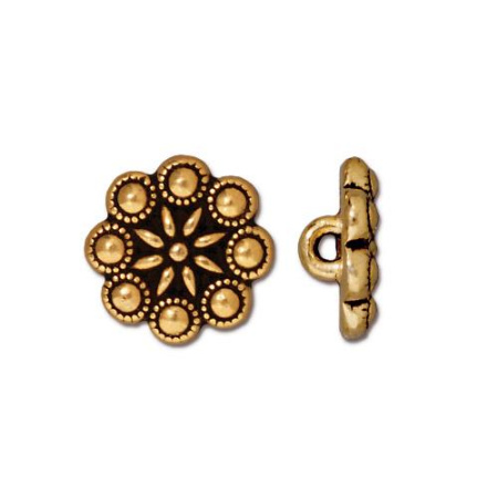 Пуговица, 12х5.5мм, TierraCast, на ножке, Чешская розетта, базовый материал - оловянный сплав, позолоченная с чернением, 1 шт.