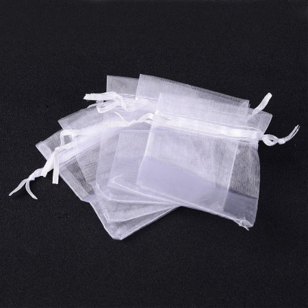 Мешочек из органзы, 9х7см, белый с белой ленточкой, 10 шт., УЦЕНКА