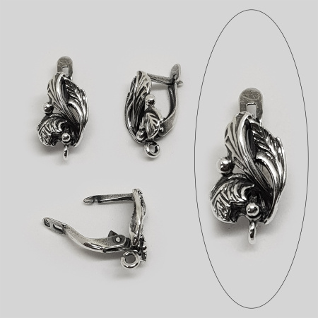 Швензы закрытые, 17х11мм, с английским замком, Дриада, базовый материал - латунь, посеребренные с чернением, пара