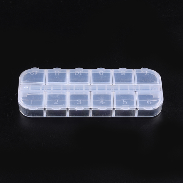 Коробочка для хранения, 13х5х1.5см, прямоугольная, с 12 ячейками, прозрачная, 1 шт., УЦЕНКА <p>Прямоугольный контейнер для хранения фурнитуры из качественного прозрачного пластика. У контейнера имеется 12 индивидуально закрывающихся ячеек. Ячейки пронумерованы. Возможны небольшие царапинки, потёртости, пятнышки. Цена за 1 шт.</p><p>УЦЕНКА: некоторые ячейки могут закрываться не очень плотно.</p>